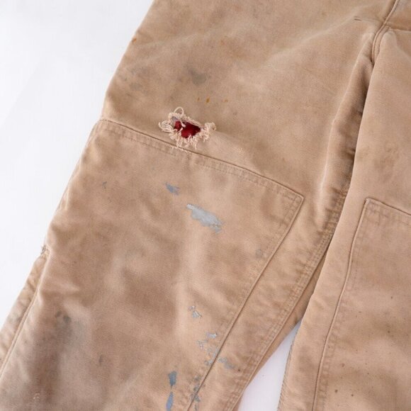 '06 Carhartt Distressed W/ Paint Splatter Tan Quilt Lined Overalls 40x36 USA - Picture 12 of 15